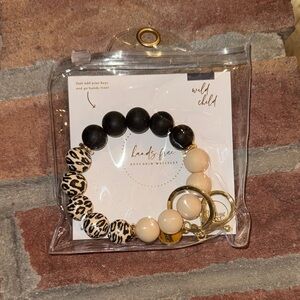 Chic Keychain Wristlet with Black and Cream Beads